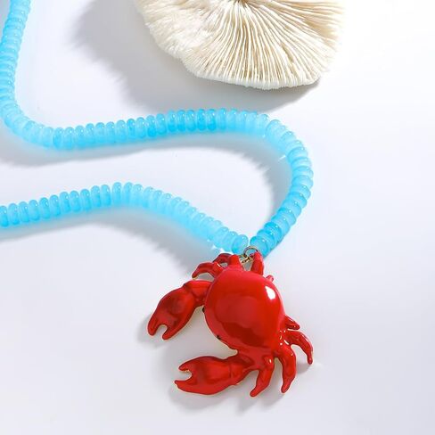 قلادة قلادة جراد البحر الأحمر الأزرق العميق للنساء ، بوهو ، هدية مجوهرات بوهو الصيفية لارتداء كل يوم in Kuwait