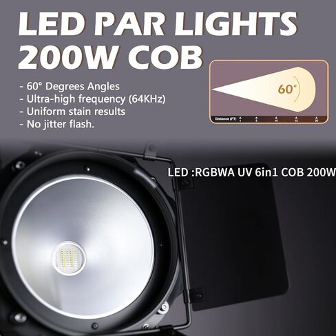 200W LED Stage Light ، مصابيح PAR COB مع أبواب الحظيرة ، DMX BLINDER LIGHTING SOUND SOUND ACTIVER FOR WEDDAY LIVE Show Party (Whare White & Cool White 1pc) in Kuwait