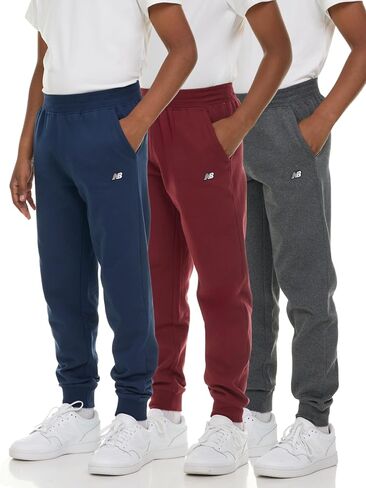 New Balance Boys Fleece Jogger 3 Pack – Kids Soft Cotton Blend Fleece Sweatpants with Pockets, Athletic Fit, Sizes 4-20 in Saudi Arabia