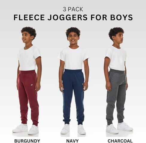 New Balance Boys Fleece Jogger 3 Pack – Kids Soft Cotton Blend Fleece Sweatpants with Pockets, Athletic Fit, Sizes 4-20 in Saudi Arabia