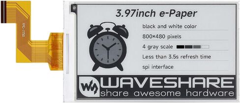 Waveshare 3.97inch E-Paper Display ، شاشة E-ink ، 800 × 480 بكسل ، أسود/أبيض ، 4 مقاييس رمادية ، واجهة SPI ، لوحة برنامج التشغيل غير متضمن in Saudi Arabia