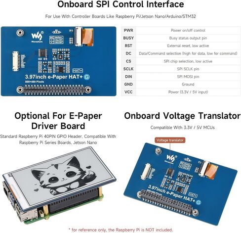 Waveshare 3.97inch E-Paper Display ، شاشة E-ink ، 800 × 480 بكسل ، أسود/أبيض ، 4 مقاييس رمادية ، واجهة SPI ، لوحة برنامج التشغيل غير متضمن in Saudi Arabia