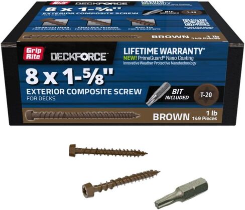 Grip-Rite GRDFCS158ACA1 DeckForce #8 x 1-5/8" Nano Coated Composite Deck Screws, Brown, 1lb Box in Saudi Arabia