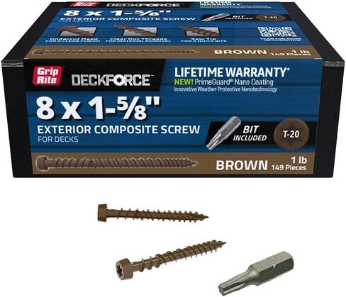 Grip-Rite GRDFCS158ACA1 DeckForce #8 x 1-5/8" Nano Coated Composite Deck Screws, Brown, 1lb Box in Saudi Arabia