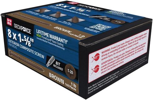 Grip-Rite GRDFCS158ACA1 DeckForce #8 x 1-5/8" Nano Coated Composite Deck Screws, Brown, 1lb Box in Saudi Arabia