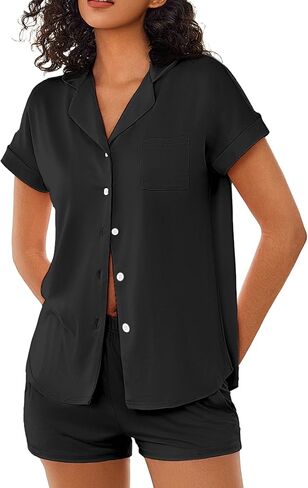 Ekouaer Womens Button Down Pajamas Set 2 Piece Sleepwear Short Sleeve Pjs Soft Stripe Lounge Sets in Kuwait