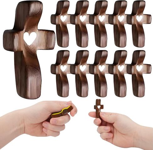 Handmade Wooden Cross Keychain with Heart, Christian Religious Key Ring, Spiritual Accessory,Stress-Relieving Pendant Gift, Bag Decoration Accessories,Car Prayer Pendant Ornament (2 Keychains) in Saudi Arabia