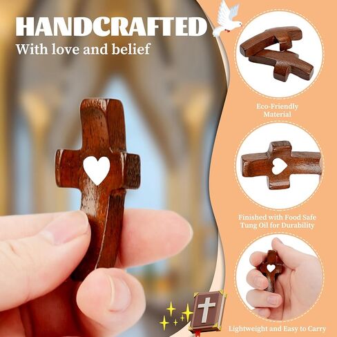 Handmade Wooden Cross Keychain with Heart, Christian Religious Key Ring, Spiritual Accessory,Stress-Relieving Pendant Gift, Bag Decoration Accessories,Car Prayer Pendant Ornament (2 Keychains) in Saudi Arabia