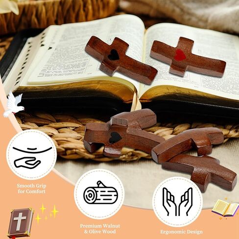 Handmade Wooden Cross Keychain with Heart, Christian Religious Key Ring, Spiritual Accessory,Stress-Relieving Pendant Gift, Bag Decoration Accessories,Car Prayer Pendant Ornament (2 Keychains) in Saudi Arabia