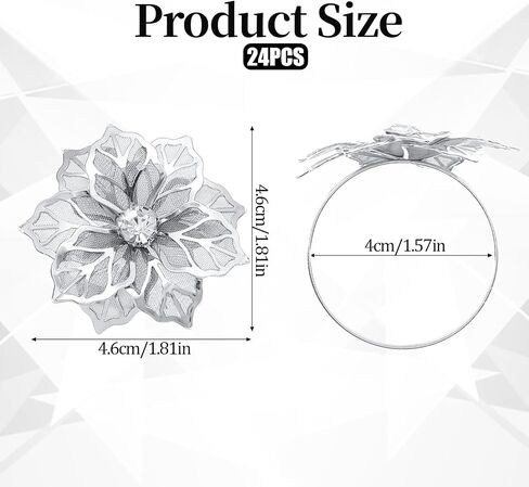 Delicate Serviette Buckles Set of 24 Alloy Napkin Rings with Hollow Out Flower Napkin Ring Holders Stylish Napkins Ring Bulk for Christmas Wedding Luncheons Picnics Banquet Birthday - Silver in Saudi Arabia