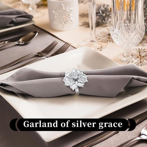 Delicate Serviette Buckles Set of 24 Alloy Napkin Rings with Hollow Out Flower Napkin Ring Holders Stylish Napkins Ring Bulk for Christmas Wedding Luncheons Picnics Banquet Birthday - Silver in Saudi Arabia