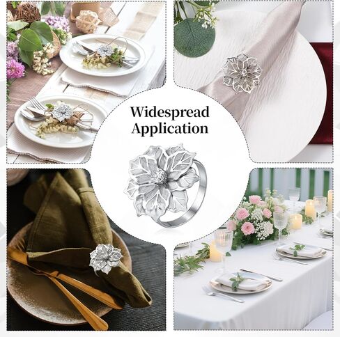 Delicate Serviette Buckles Set of 24 Alloy Napkin Rings with Hollow Out Flower Napkin Ring Holders Stylish Napkins Ring Bulk for Christmas Wedding Luncheons Picnics Banquet Birthday - Silver in Saudi Arabia