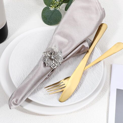 Delicate Serviette Buckles Set of 24 Alloy Napkin Rings with Hollow Out Flower Napkin Ring Holders Stylish Napkins Ring Bulk for Christmas Wedding Luncheons Picnics Banquet Birthday - Silver in Saudi Arabia