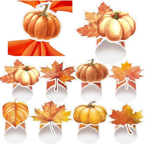 WILLBOND 100 Pcs Thanksgiving Napkin Rings Set Fall Maple Leaf Pumpkin Harvest Napkin Rings for Thanksgiving Party Supplies Autumn Wedding Home Dinner Table Setting Decorations in Saudi Arabia