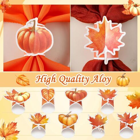 WILLBOND 100 Pcs Thanksgiving Napkin Rings Set Fall Maple Leaf Pumpkin Harvest Napkin Rings for Thanksgiving Party Supplies Autumn Wedding Home Dinner Table Setting Decorations in Saudi Arabia
