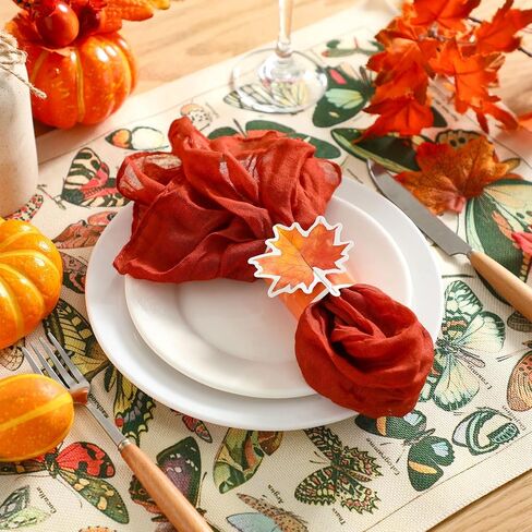 WILLBOND 100 Pcs Thanksgiving Napkin Rings Set Fall Maple Leaf Pumpkin Harvest Napkin Rings for Thanksgiving Party Supplies Autumn Wedding Home Dinner Table Setting Decorations in Saudi Arabia