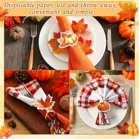 WILLBOND 100 Pcs Thanksgiving Napkin Rings Set Fall Maple Leaf Pumpkin Harvest Napkin Rings for Thanksgiving Party Supplies Autumn Wedding Home Dinner Table Setting Decorations in Saudi Arabia