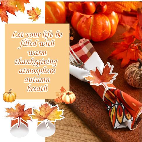 WILLBOND 100 Pcs Thanksgiving Napkin Rings Set Fall Maple Leaf Pumpkin Harvest Napkin Rings for Thanksgiving Party Supplies Autumn Wedding Home Dinner Table Setting Decorations in Saudi Arabia