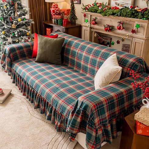 JadeRich One Piece Couch Cover Ruffle Hem Sofa Towel Cotton Linen Sofa Protector in Kuwait