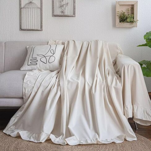 JadeRich One Piece Couch Cover Ruffle Hem Sofa Towel Cotton Linen Sofa Protector in Kuwait