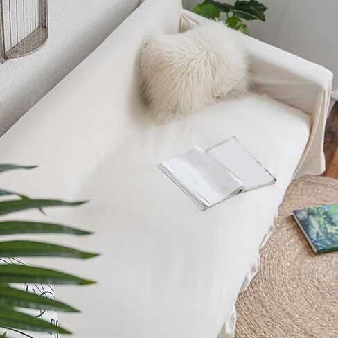 JadeRich One Piece Couch Cover Ruffle Hem Sofa Towel Cotton Linen Sofa Protector in Kuwait