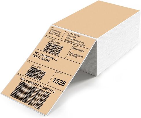 Khaki Direct Thermal Labels 4 × 6 Inch Vinyl Self-Adhesive Fanfold Shipping Stickers Waterproof Perforated Printer Decal for Office School Warehouse 500 PCS in Kuwait