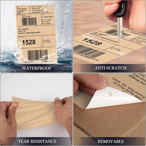 Khaki Direct Thermal Labels 4 × 6 Inch Vinyl Self-Adhesive Fanfold Shipping Stickers Waterproof Perforated Printer Decal for Office School Warehouse 500 PCS in Kuwait