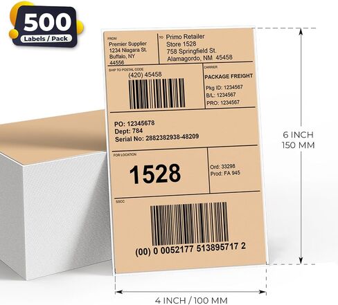 Khaki Direct Thermal Labels 4 × 6 Inch Vinyl Self-Adhesive Fanfold Shipping Stickers Waterproof Perforated Printer Decal for Office School Warehouse 500 PCS in Kuwait