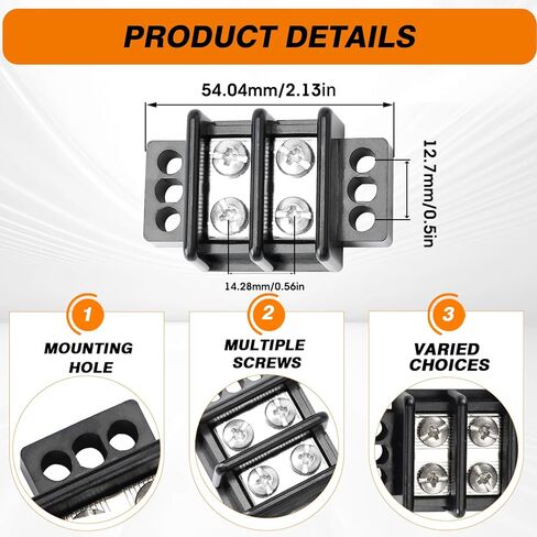 Terminal Blocks Double Row Stainless Steel 10-22 AWG Copper 600V/30A Rated 2-14 Poles Neat Circuit Solution 1 Pack TBD (2 Poles) in Kuwait
