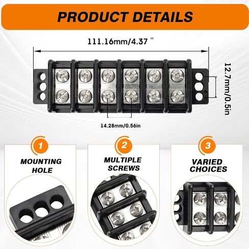 Terminal Blocks Double Row Stainless Steel 10-22 AWG Copper 600V/30A Rated 2-14 Poles Neat Circuit Solution 1 Pack TBD (2 Poles) in Kuwait