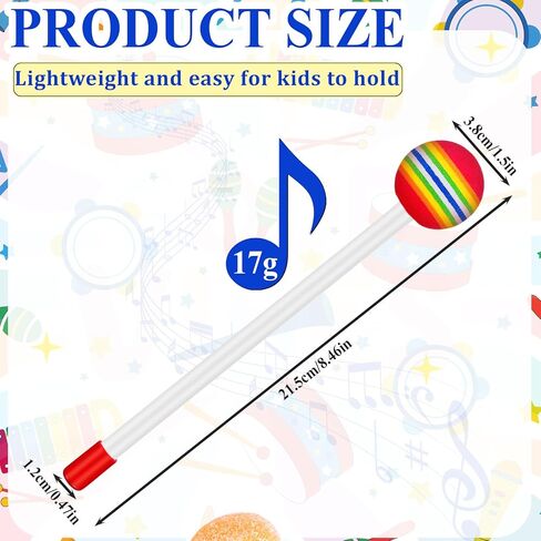 Boao 24 PCS Kids Drum Sticks Rainbow Lollipop Timpani Mallets 8.5 بوصة الرغوة الناعمة الرغوة الإيقاعية in Saudi Arabia