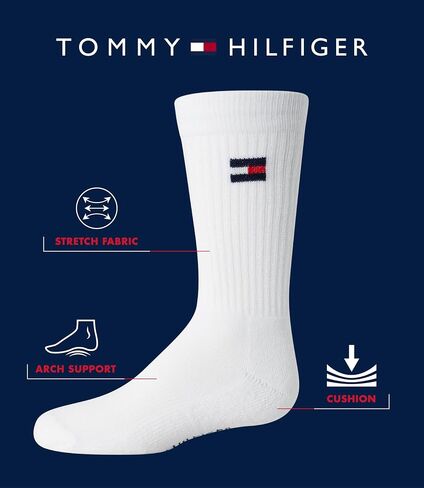 Tommy Hilfiger Unisex Kids' Athletic Socks - Cushioned Crew Socks (6 Pack) in Saudi Arabia