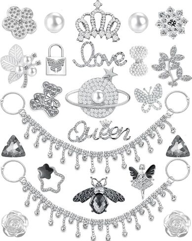 24 PCS Pearl Glitter Shoe Charms ، Bling Shoe Charms Designer Decoration ، وسلاسل الأحذية ، وملحقات الأحذية ، وأحجار الراين ، لؤلؤة DIY للنساء الحفلات هدايا عيد ميلاد in Kuwait