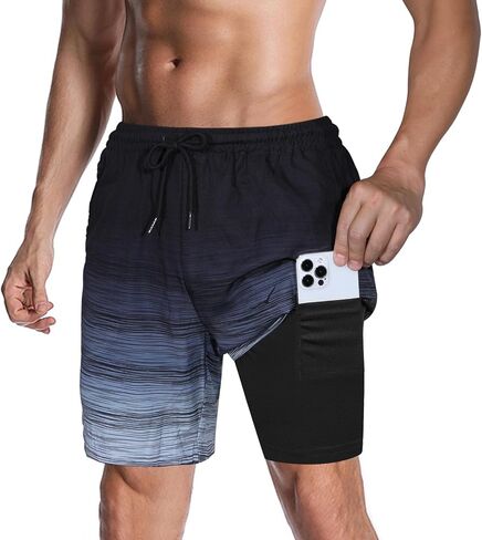 جذوع السباحة للرجال مع ضغط بطانة 7 "inseam - شورت سريع للوحة الجفاف لركوب الأمواج in Kuwait
