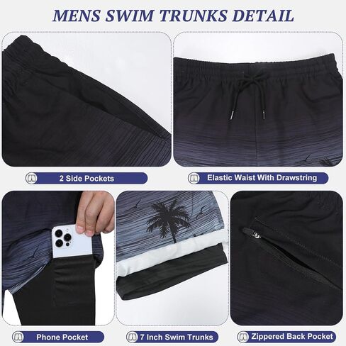جذوع السباحة للرجال مع ضغط بطانة 7 "inseam - شورت سريع للوحة الجفاف لركوب الأمواج in Kuwait