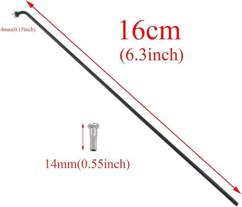 160 mm /6.3 inches Stainless Steel Spokes Bike Spokes Bicycle Spokes 14G Spoke Black Mountain/Road Bikes with 14mm Nipples 12PCS in Saudi Arabia