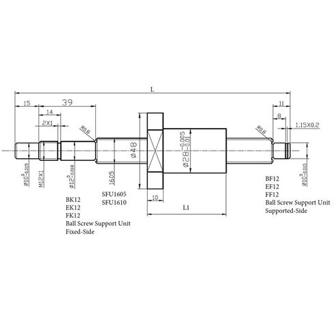 كرة مكافحة الكرة مزدوجة الجوز المسمار برغي الكرة SFU1605 250 300 350 400 450 500 600 650 700 900 1000mm nut RM1605 End Machined (750mm) in Kuwait