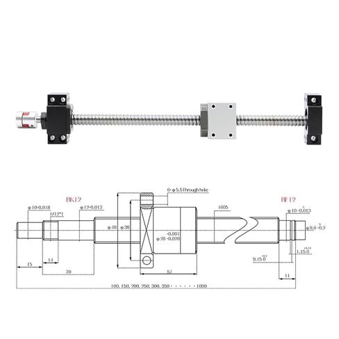 Linear Motion Ball Screw Precision Part SFU1610 Ball Screw Kit 16mmlead 10mm RM1610 Rolled Ball Screw C7 Type with Single Ball Nut + Nut Housing+1set BKBF12(265mm) in Kuwait