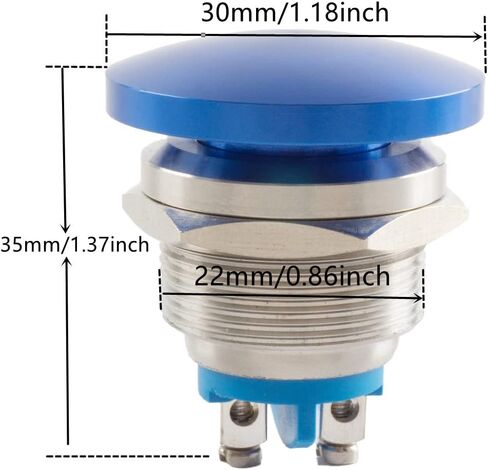 2 PCS Mushroom Head Push Dotte ، Formarary Formary IP65 Metal Start Button- 1No On Off Mouting Domed Screw Terminal SPST 1A 250V in Saudi Arabia