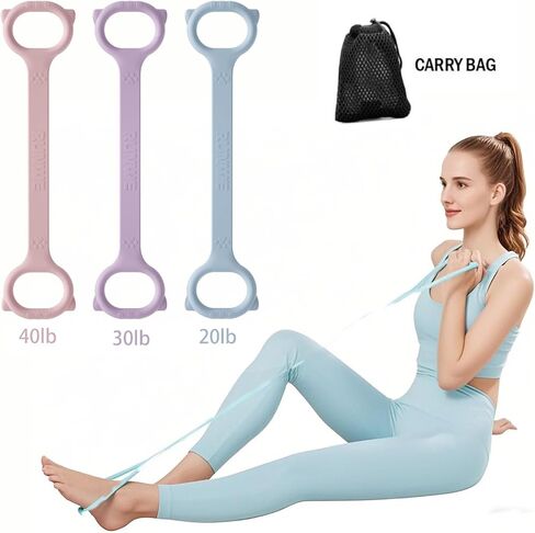 Figure 8 Workout Resistance Band - 3 Elasticities Optional 20 30 40lb, Thicker Durable Arm Back Shoulder Exercise Elastic Rope Yoga Straps Pilates Flexbands, Physical Therapy Stretch Bands in Kuwait