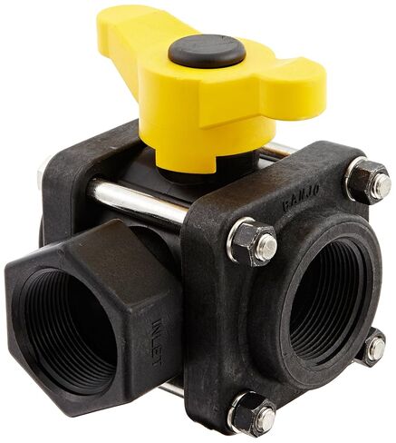 Banjo V150SL Polypropylene Side Load Valve ، ثلاث قطع ، ثلاث طرق ، منفذ كامل ، 1-1/2 "NPT أنثى in Kuwait