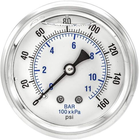 2 Pack of Liquid Filled Center Back Mount Pressure Gauge with 2.5" Dial, 0-160 PSI, 1/4" Male NPT Connection, Stainless Steel CASE and Bezel (2) in Saudi Arabia