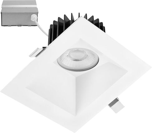 Maxxima 4" Canless Sloped Recessed Anti-Glare LED Downlight, For Sloped Ceilings, 1000 Lumens, IC Rated, 5 Color Temperature Selectable 2700K/3000K/3500K/4000K/5000K, Dimmable Square White Trim 90 CRI in Kuwait