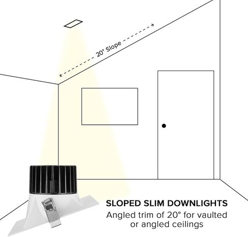 Maxxima 4" Canless Sloped Recessed Anti-Glare LED Downlight, For Sloped Ceilings, 1000 Lumens, IC Rated, 5 Color Temperature Selectable 2700K/3000K/3500K/4000K/5000K, Dimmable Square White Trim 90 CRI in Kuwait