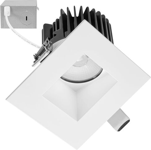 Maxxima 4" Canless Sloped Recessed Anti-Glare LED Downlight, For Sloped Ceilings, 1000 Lumens, IC Rated, 5 Color Temperature Selectable 2700K/3000K/3500K/4000K/5000K, Dimmable Square White Trim 90 CRI in Kuwait