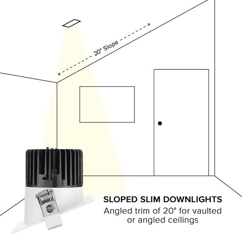 Maxxima 4" Canless Sloped Recessed Anti-Glare LED Downlight, For Sloped Ceilings, 1000 Lumens, IC Rated, 5 Color Temperature Selectable 2700K/3000K/3500K/4000K/5000K, Dimmable Square White Trim 90 CRI in Kuwait