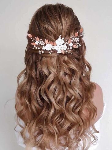Casdre Flower Bride Wedding Hair Vine Pearl Bridal Headpiece Leaf Hair Accessories Hair Piece for Women and Girls (A Silver) in Saudi Arabia