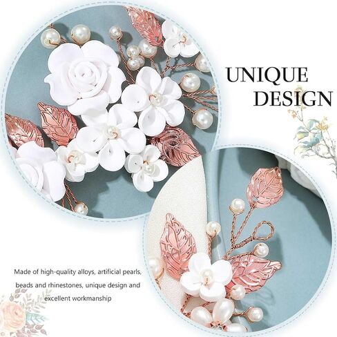 Casdre Flower Bride Wedding Hair Vine Pearl Bridal Headpiece Leaf Hair Accessories Hair Piece for Women and Girls (A Silver) in Saudi Arabia