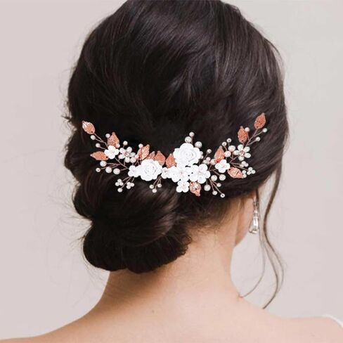 Casdre Flower Bride Wedding Hair Vine Pearl Bridal Headpiece Leaf Hair Accessories Hair Piece for Women and Girls (A Silver) in Saudi Arabia