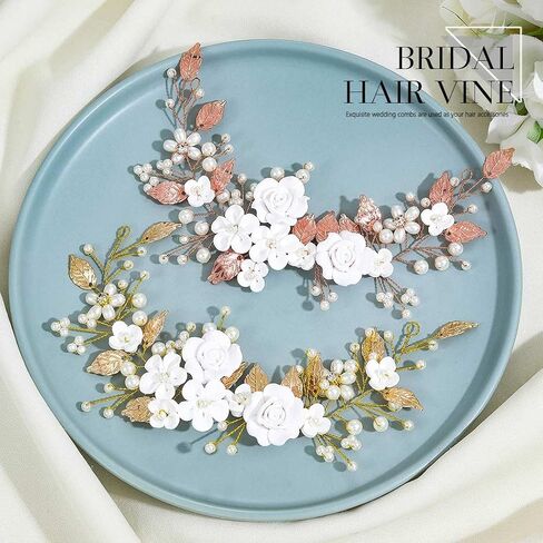 Casdre Flower Bride Wedding Hair Vine Pearl Bridal Headpiece Leaf Hair Accessories Hair Piece for Women and Girls (A Silver) in Saudi Arabia